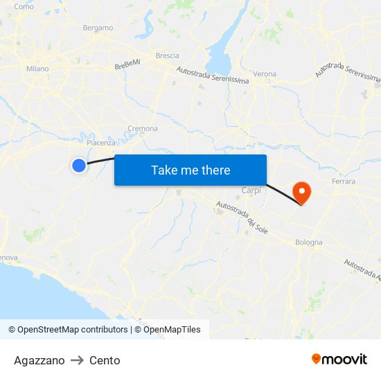 Agazzano to Cento map