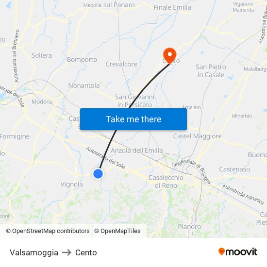 Valsamoggia to Cento map