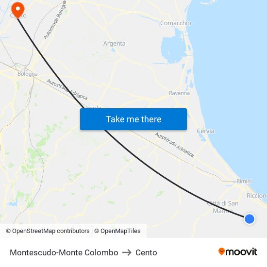 Montescudo-Monte Colombo to Cento map