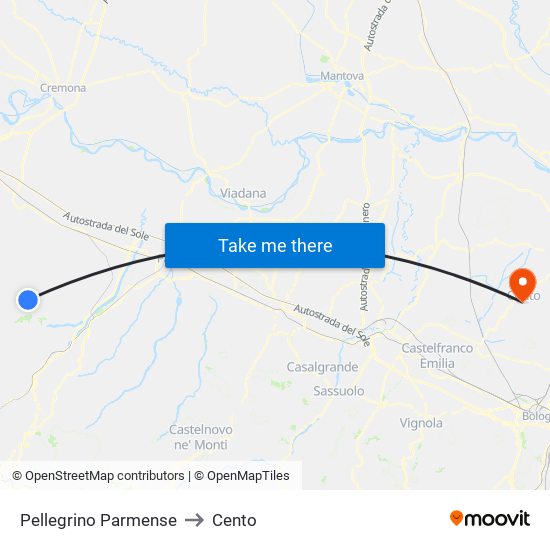 Pellegrino Parmense to Cento map