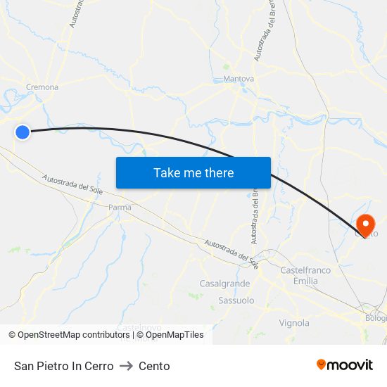 San Pietro In Cerro to Cento map