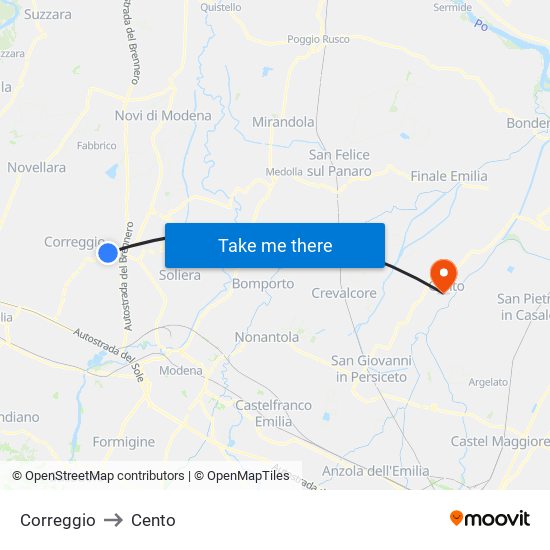 Correggio to Cento map