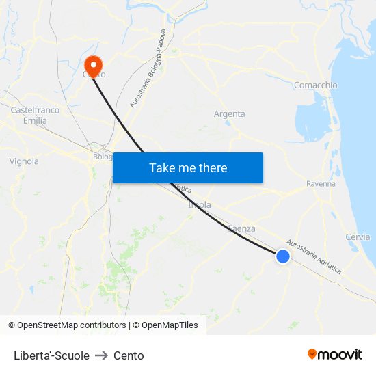 Liberta'-Scuole to Cento map