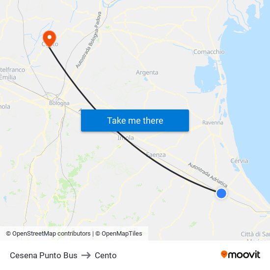 Cesena Punto Bus to Cento map