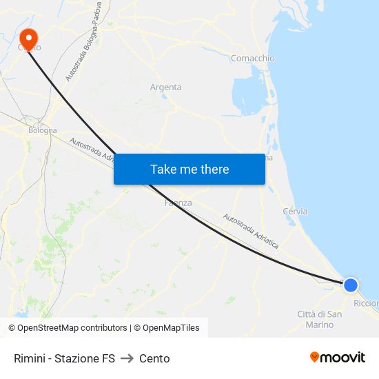 Rimini - Stazione FS to Cento map