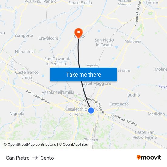 San Pietro to Cento map