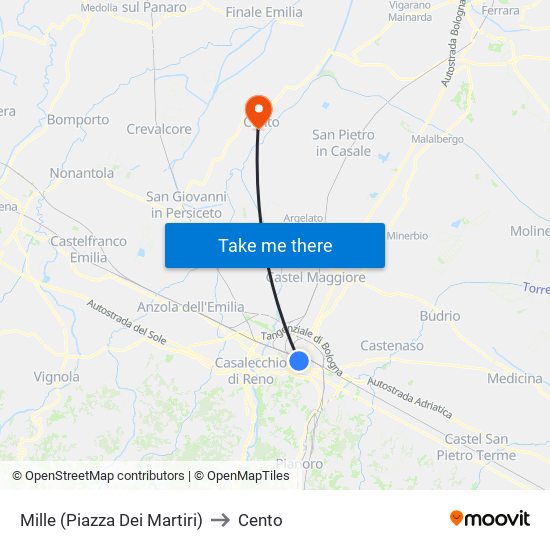 Mille (Piazza Dei Martiri) to Cento map