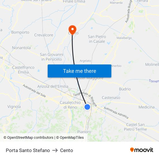 Porta Santo Stefano to Cento map