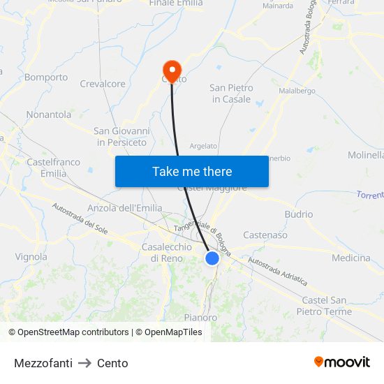 Mezzofanti to Cento map