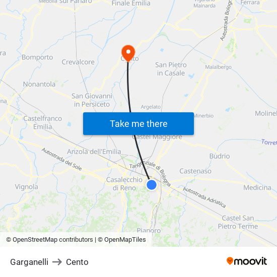 Garganelli to Cento map
