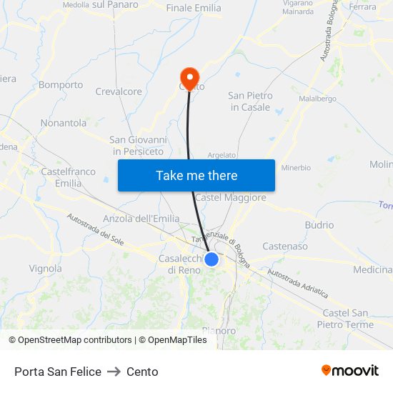 Porta San Felice to Cento map