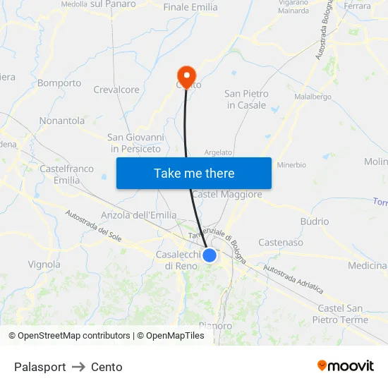 Riva Di Reno - Lame to Cento map