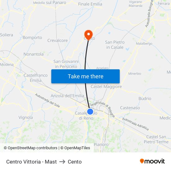 Centro Vittoria - Mast to Cento map