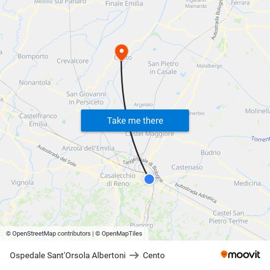 Ospedale Sant'Orsola Albertoni to Cento map