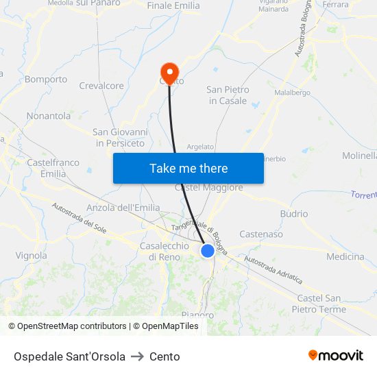 Ospedale Sant'Orsola to Cento map