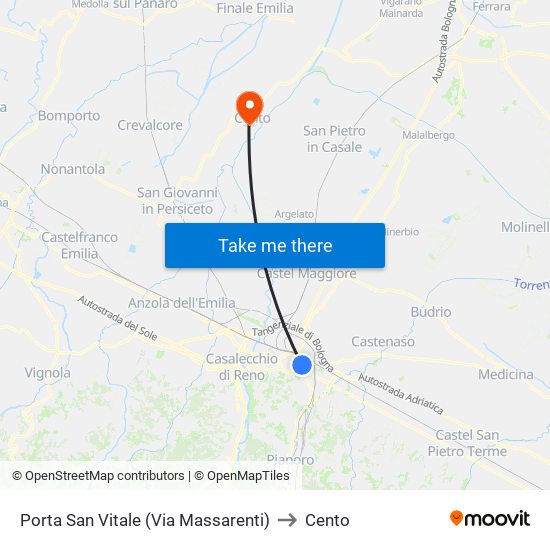Porta San Vitale (Via Massarenti) to Cento map