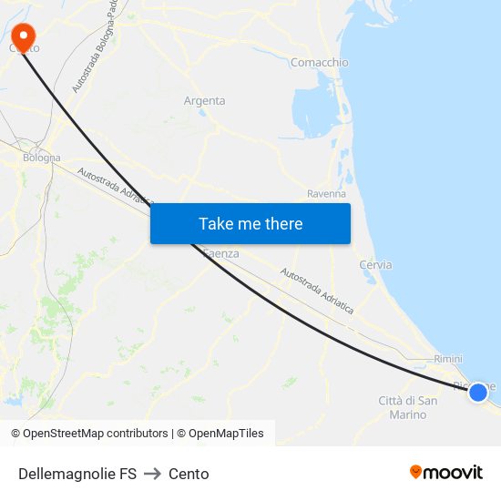 Dellemagnolie FS to Cento map