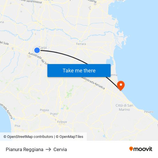 Pianura Reggiana to Cervia map