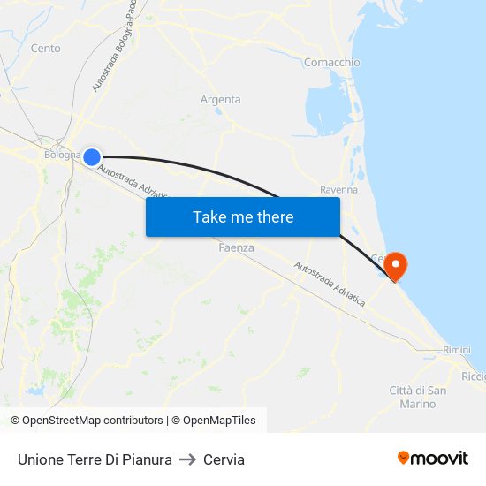 Unione Terre Di Pianura to Cervia map