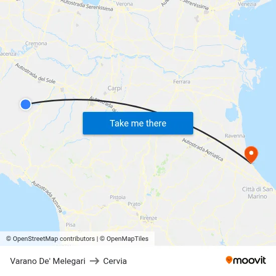Varano De' Melegari to Cervia map