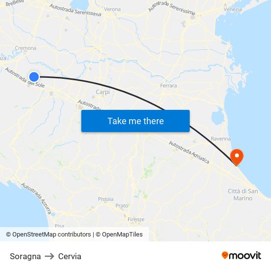 Soragna to Cervia map