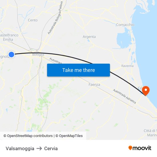 Valsamoggia to Cervia map
