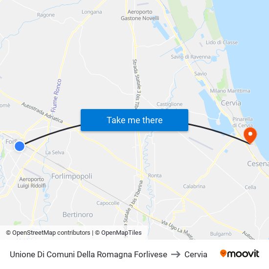 Unione Di Comuni Della Romagna Forlivese to Cervia map
