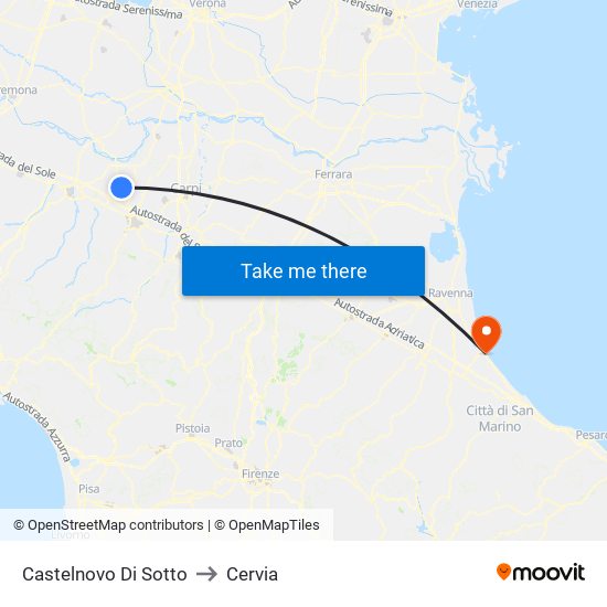 Castelnovo Di Sotto to Cervia map