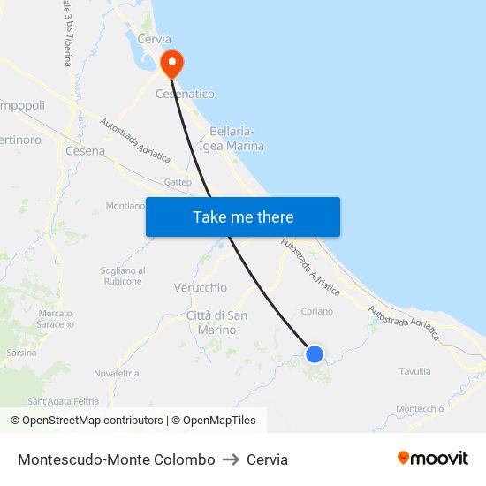Montescudo-Monte Colombo to Cervia map
