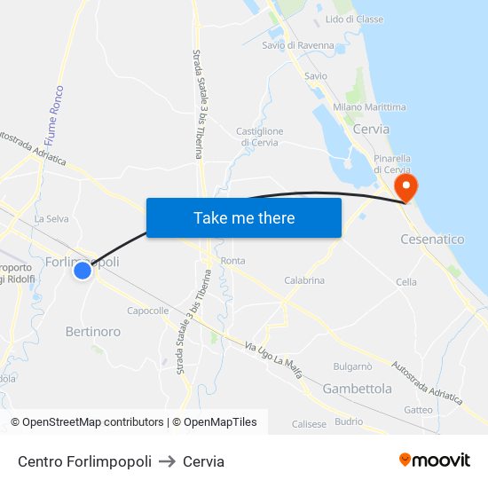Centro Forlimpopoli to Cervia map