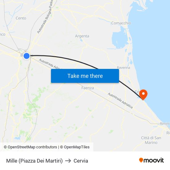 Mille (Piazza Dei Martiri) to Cervia map