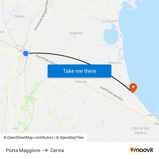 Porta Maggiore to Cervia map