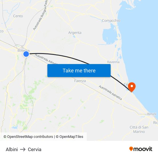Albini to Cervia map