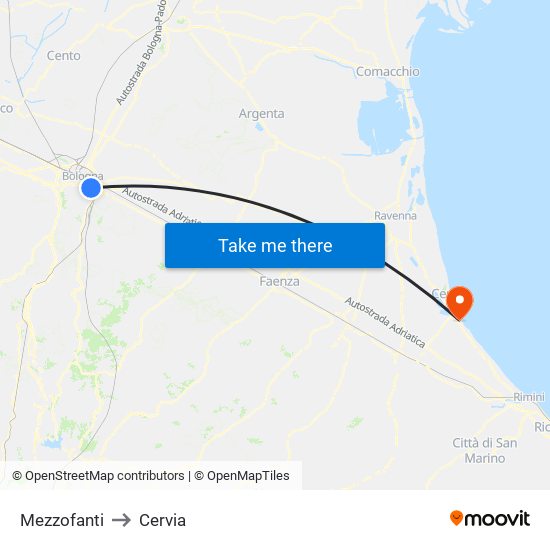 Mezzofanti to Cervia map