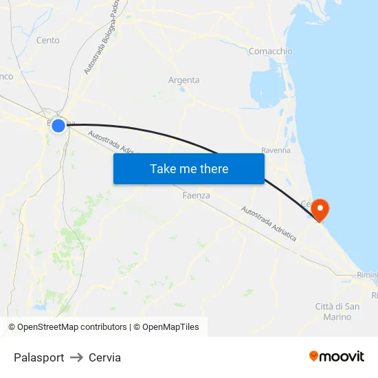 Riva Di Reno - Lame to Cervia map