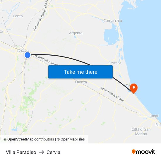 Villa Paradiso to Cervia map