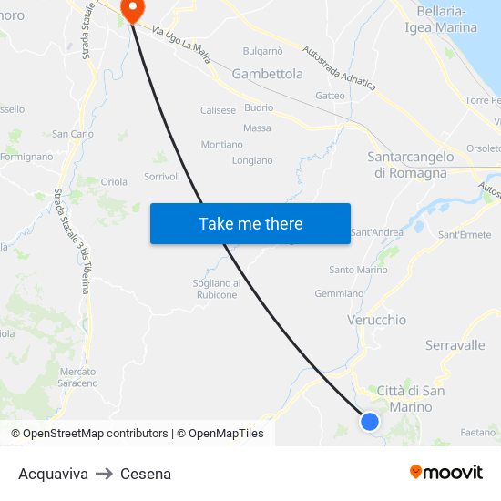 Acquaviva to Cesena map