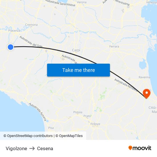 Vigolzone to Cesena map