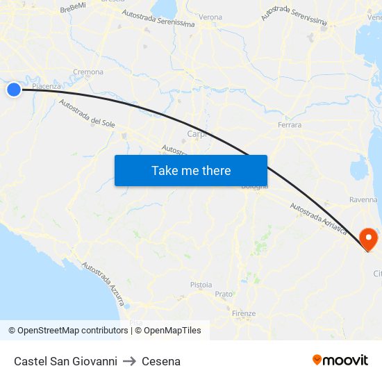 Castel San Giovanni to Cesena map
