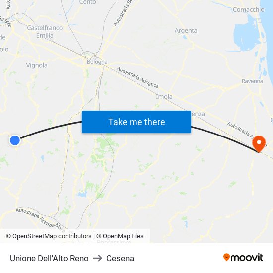 Unione Dell'Alto Reno to Cesena map