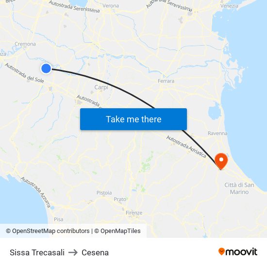 Sissa Trecasali to Cesena map