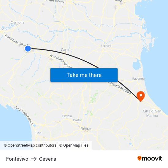 Fontevivo to Cesena map