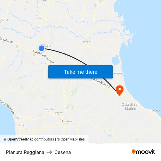 Pianura Reggiana to Cesena map