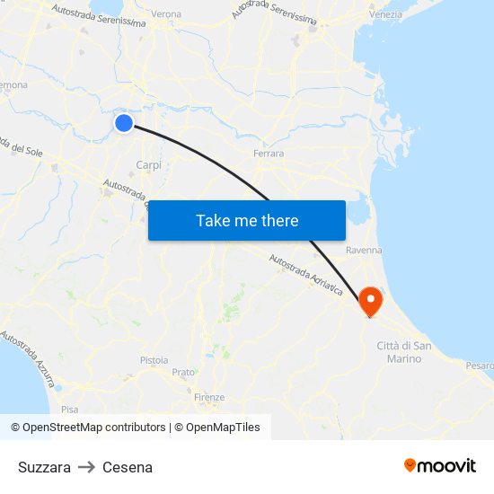 Suzzara to Cesena map