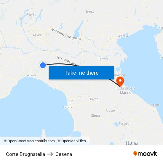 Corte Brugnatella to Cesena map
