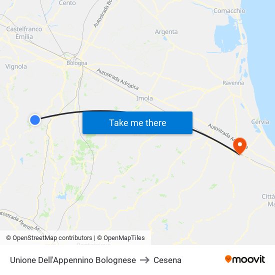 Unione Dell'Appennino Bolognese to Cesena map