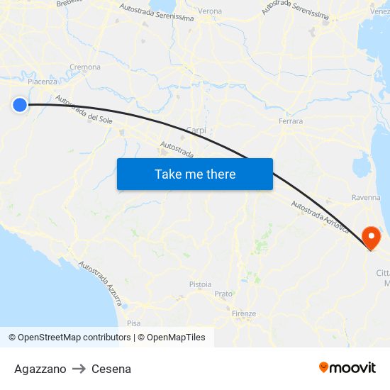 Agazzano to Cesena map