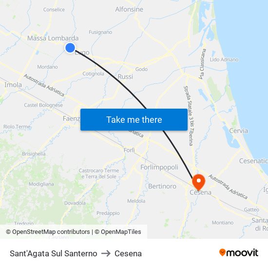 Sant'Agata Sul Santerno to Cesena map