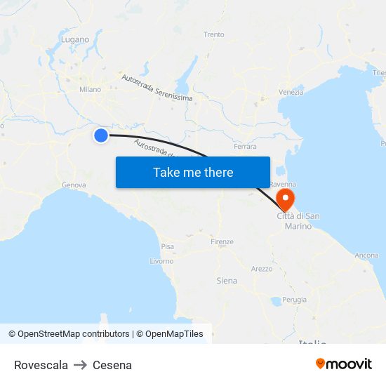 Rovescala to Cesena map