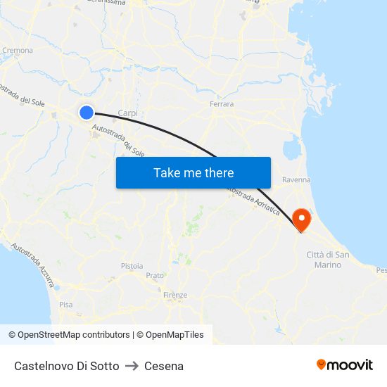 Castelnovo Di Sotto to Cesena map